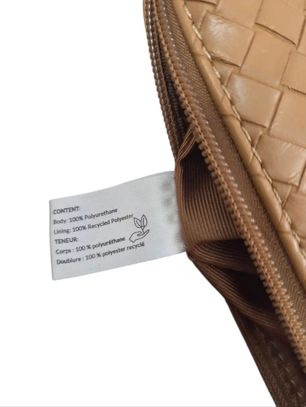 House of Harlow 1960 Woven Cosmetic Bag Tan Vegan Leather Zip Travel Pouch
